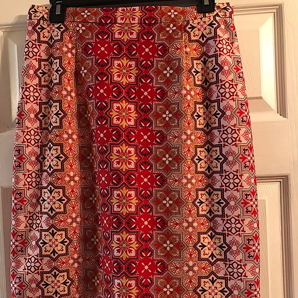 Orange/Red Aztec print Midi Skirt